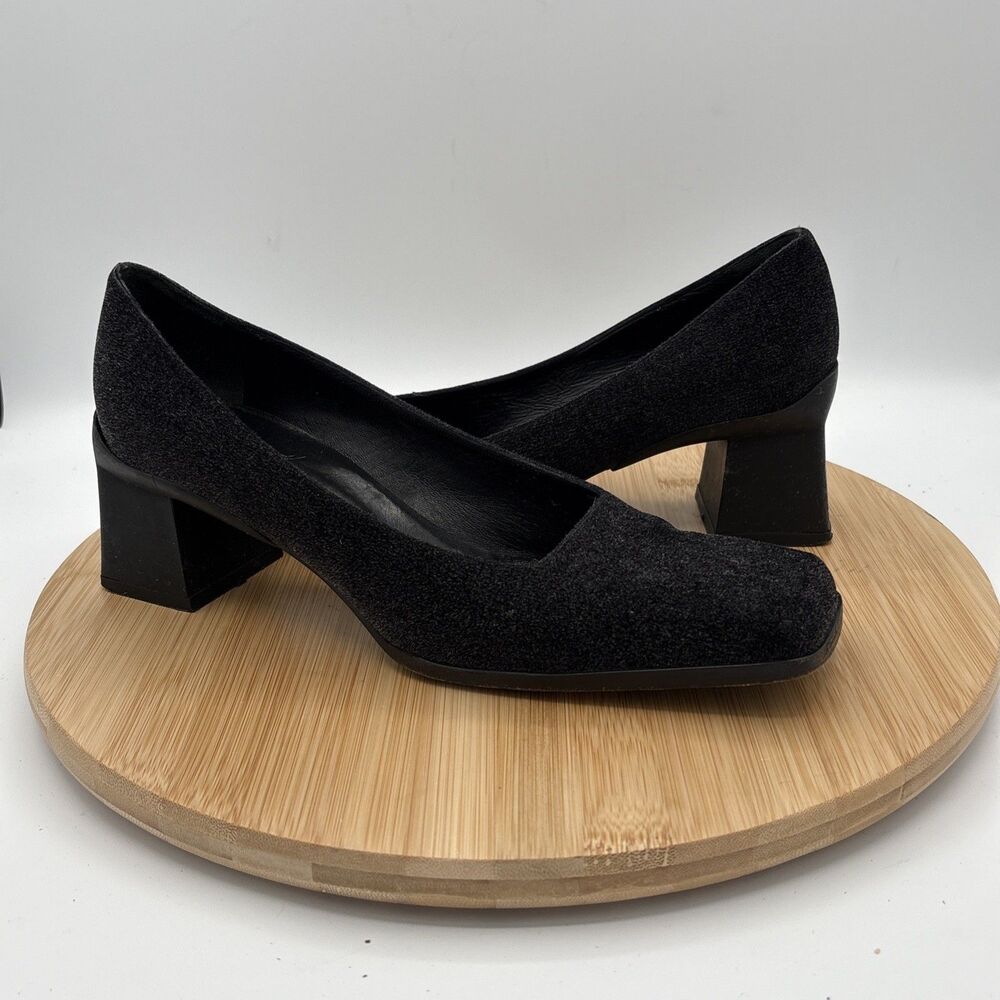 Joan Helpern Signature Pumps 8.5M Black Square Toe Block Heel Made Italy classic